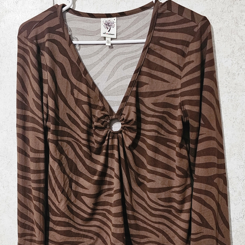 Brown Zebra Print Long Sleeve Top